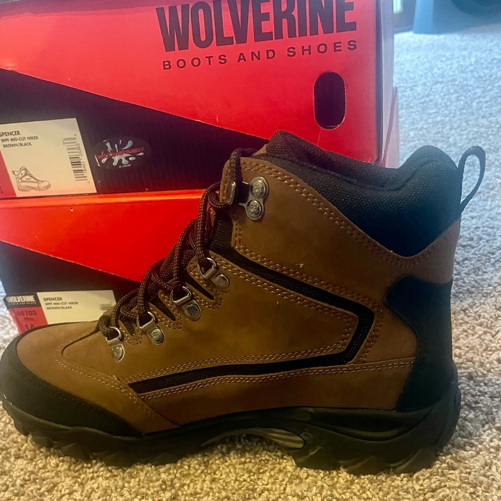 Wolverine Brown and black hiking/work boots, new in boxes with tags on.